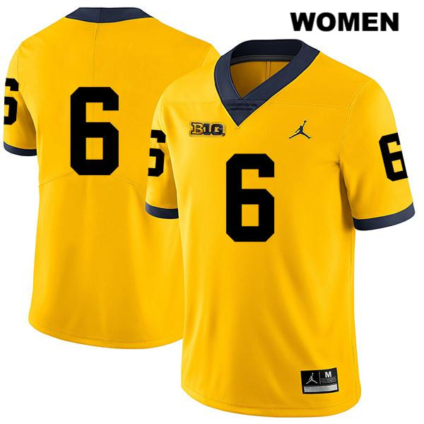 Women's NCAA Michigan Wolverines Cornelius Johnson #6 No Name Yellow Jordan Brand Authentic Stitched Legend Football College Jersey UG25G66PD